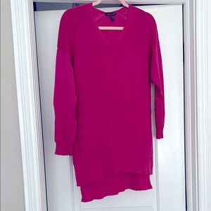 Eileen Fisher Magenta Hi-Lo V-Neck Sweater Dress slit sides